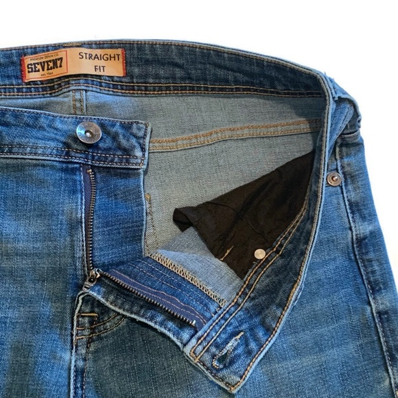 Seven7 Men's 32x32 Straight Fit Jeans Medium Wash Distressed Stretch Pleat - Picture 3 of 8